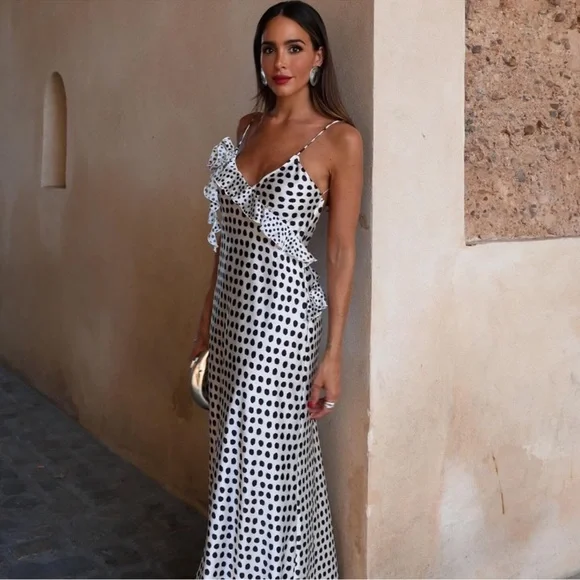 Zara RUFFLED SATIN EFFECT POLKA DOT DRESS - Picture 14 of 16